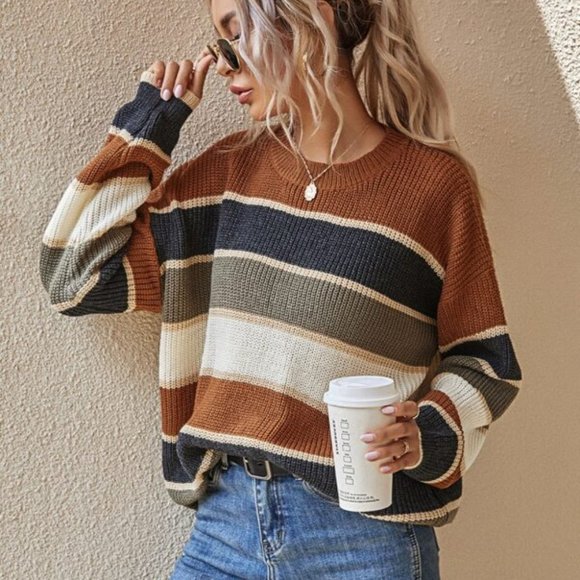 Sweaters - CELEB STYLE casual striped sweater